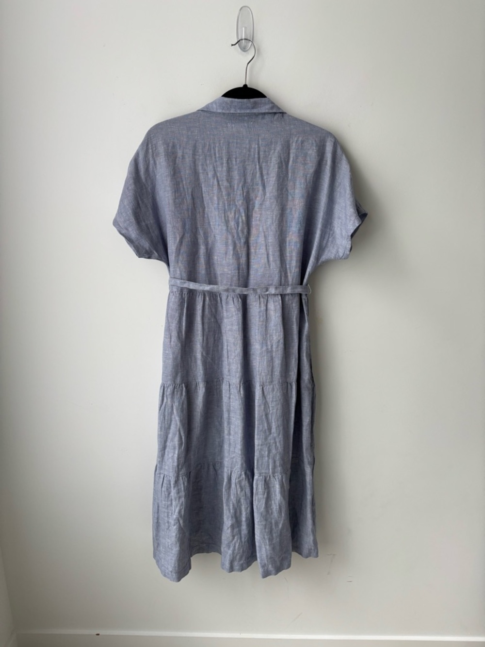 Cynthia Rowley 100% Linen Blue Shirt Dress Tie Waist Tiered Size M - Picture 8 of 10